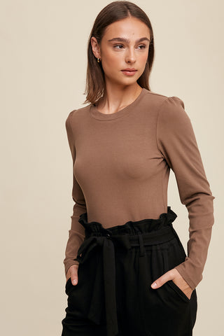 Rib Fitted Long Sleeve Knit Top