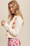 Flower Detailed Button Front Cropped Cardigan