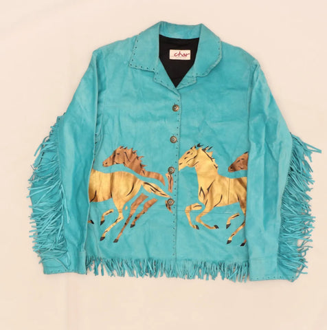 Vintage Custom Hand painted Turquoise Jacket