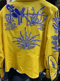 Rickrageous Yellow Blue Wool Gab Swarvoski Shirt