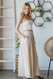 Cream Washed Pleated Details Maxi Skirt