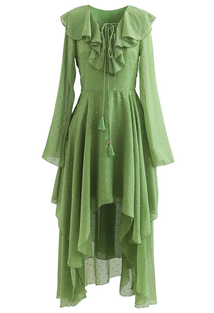 Chiffon Green Gold Specked Dress