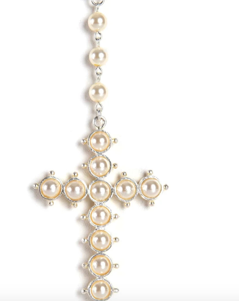 Saint Cross Vine Rosary Necklace - Cream