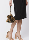 Faux Fur Pyramid Wristlet Clutch Bag