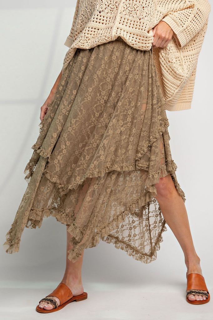 DOUBLE LAYERED ALL OVER LACE HANDKERCHIEF SKIRT