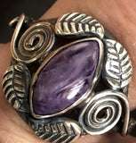 Native American Signed Purple Turquoise Flowers Leaves Ring