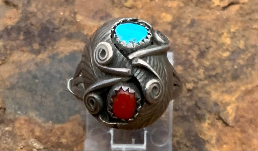 Authentic Coral and Turquoise Vintage Ring