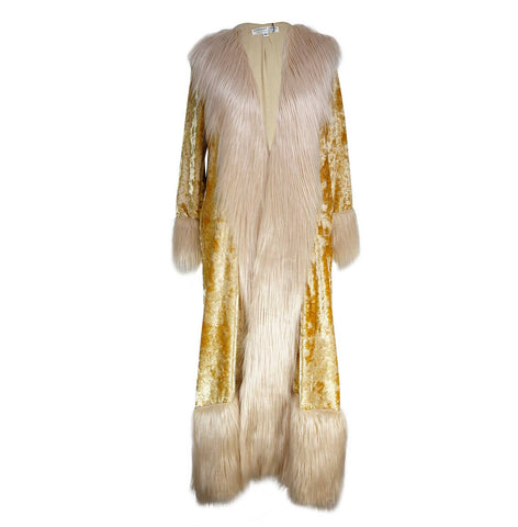 Penny Deluxe Champagne Velvet Faux Fur Coat M