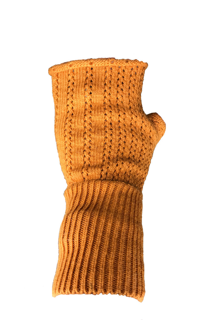 Mustard Cable Knit Fingerless Gloves