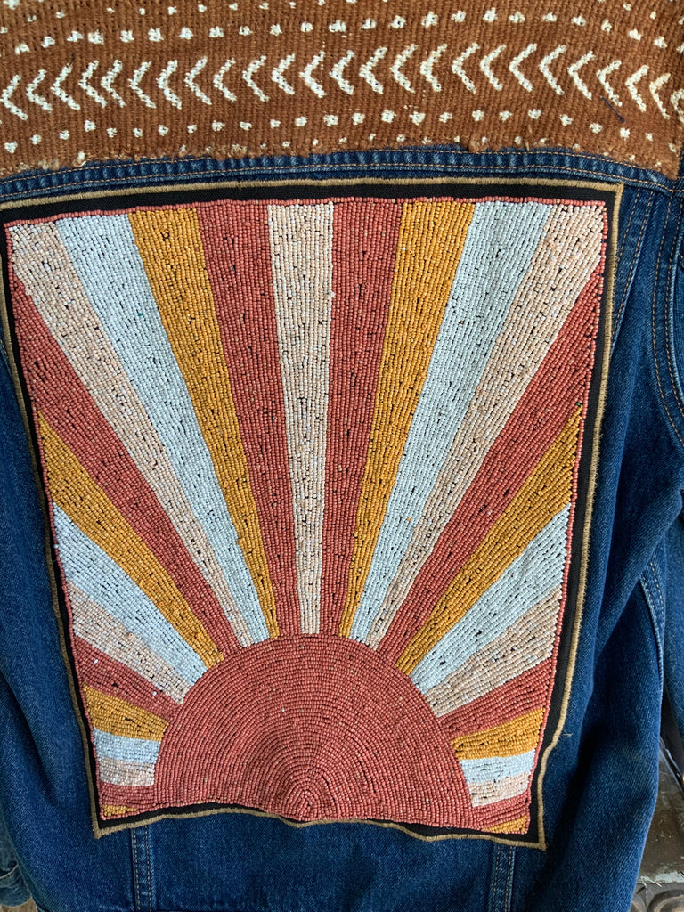 Custom Beaded Sun Denim Jacket