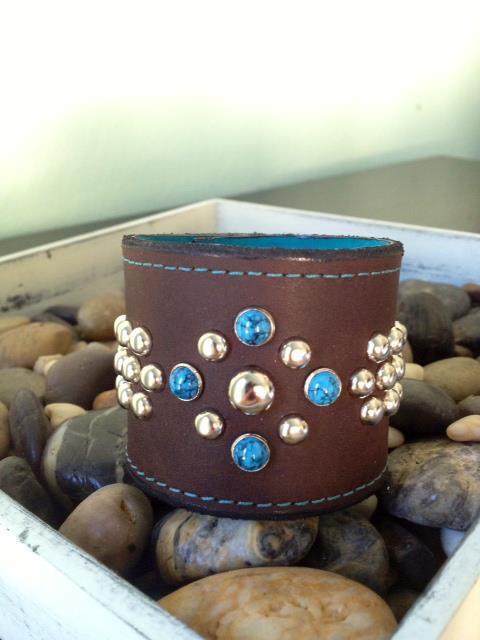 Leather Cuff Bracelet w/ turq