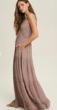 TIERED RUFFLE DETAIL MAXI DRESS WITH DRAWSTRING