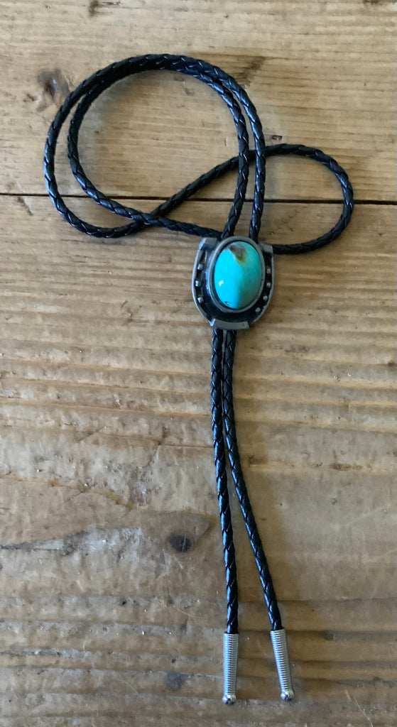 Good Luck Horseshoe with Green Turquoise Bolo Tie