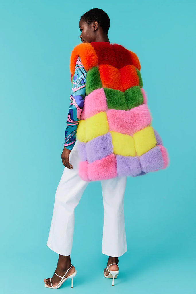 Multi Color Rainbow Faux Fur Vest