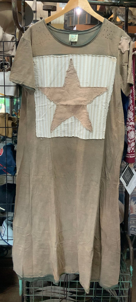 Tattered Tee Dress with Star Appliqué One Size