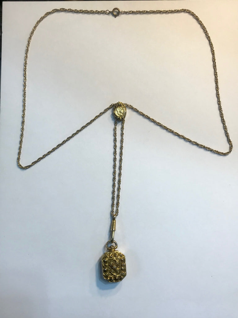 Vintage Signed Gold Locket Necklace