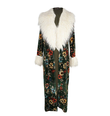 Penny Pine Green Blossom Faux Fur Coat