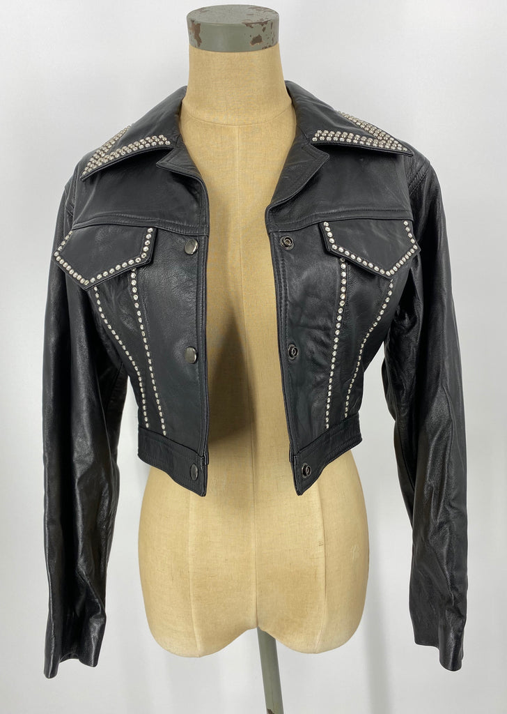 Lamb Leather Jacket Crystals Snap Front M