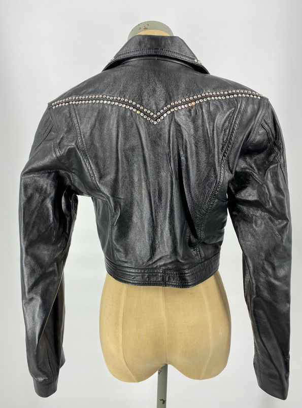 Lamb Leather Jacket Crystals Snap Front M