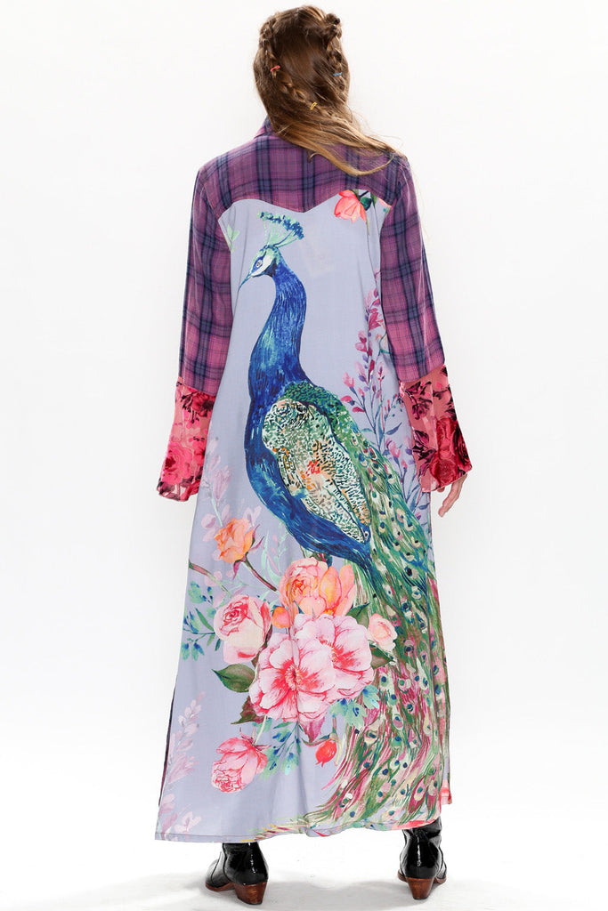 Lover Maxi Flannel Dress Duster with Peacock