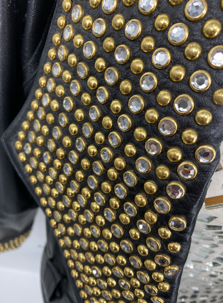 LA Roxx Black Leather Jacket with Gold Studs - Large