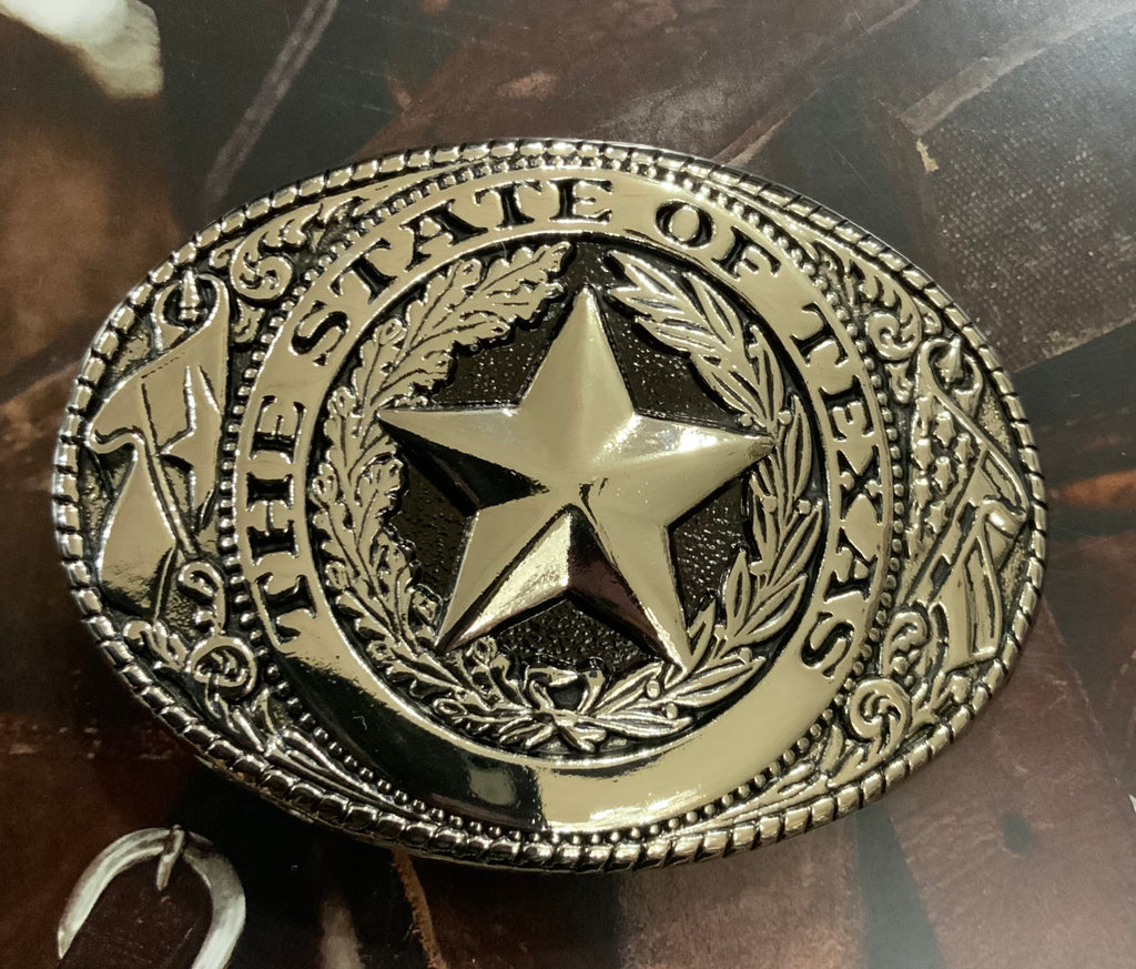 State of Texas Star Silver Belt Buckle