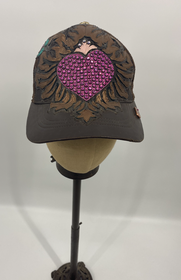 Kippys Leather Cap - Brown w/ Pink Heart