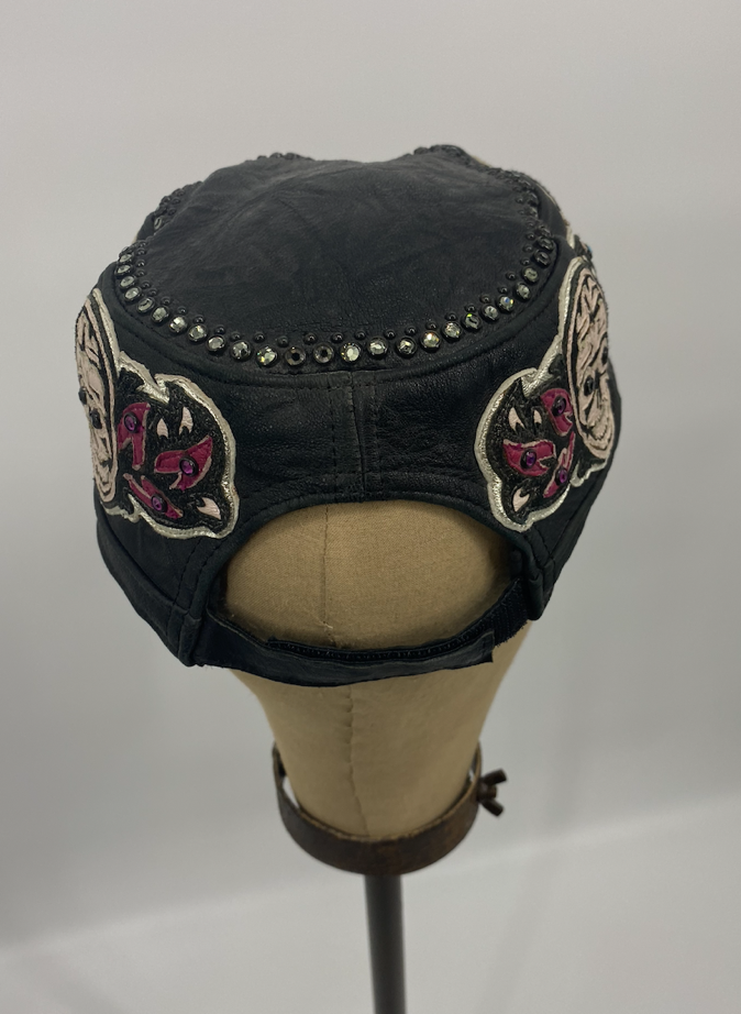Black Leather Kippy's Skull Cap