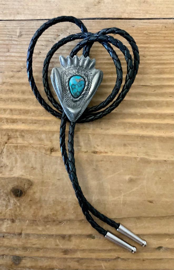 Hammered Arrowhead Bolo Tie with Turquoise