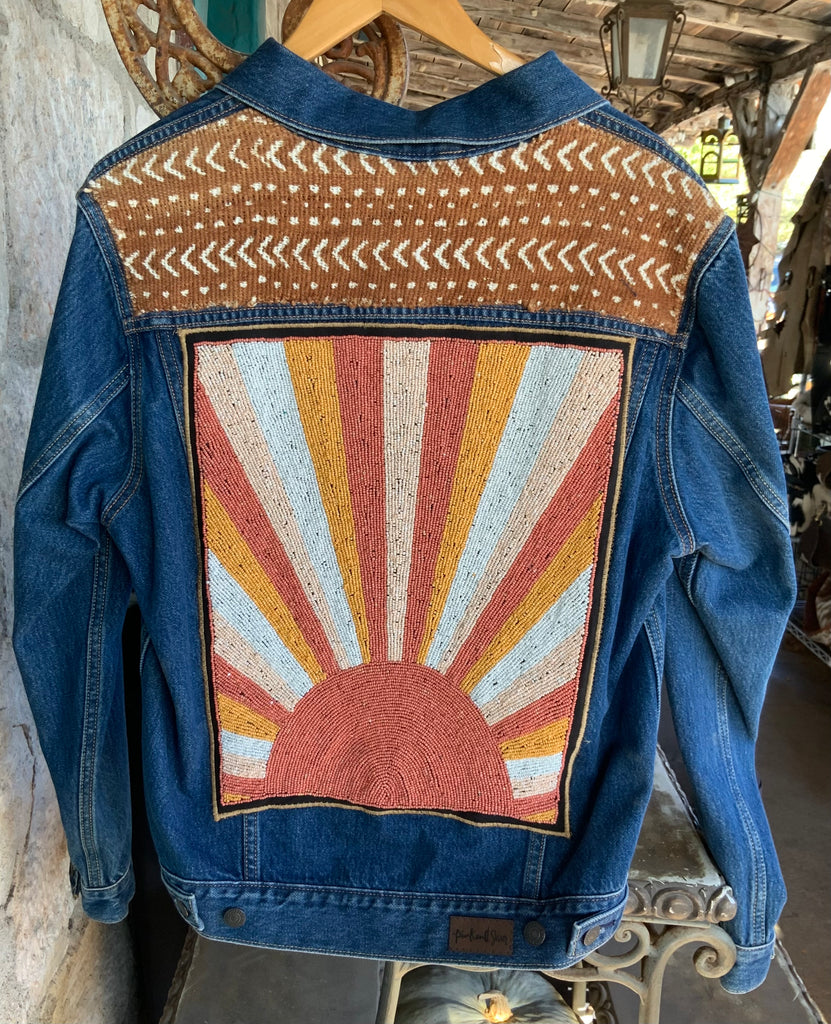 Custom Beaded Sun Denim Jacket