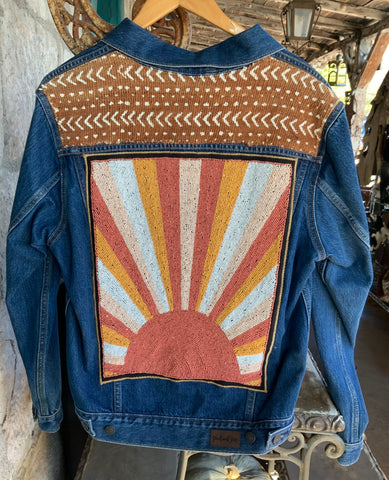 Custom Beaded Sun Denim Jacket