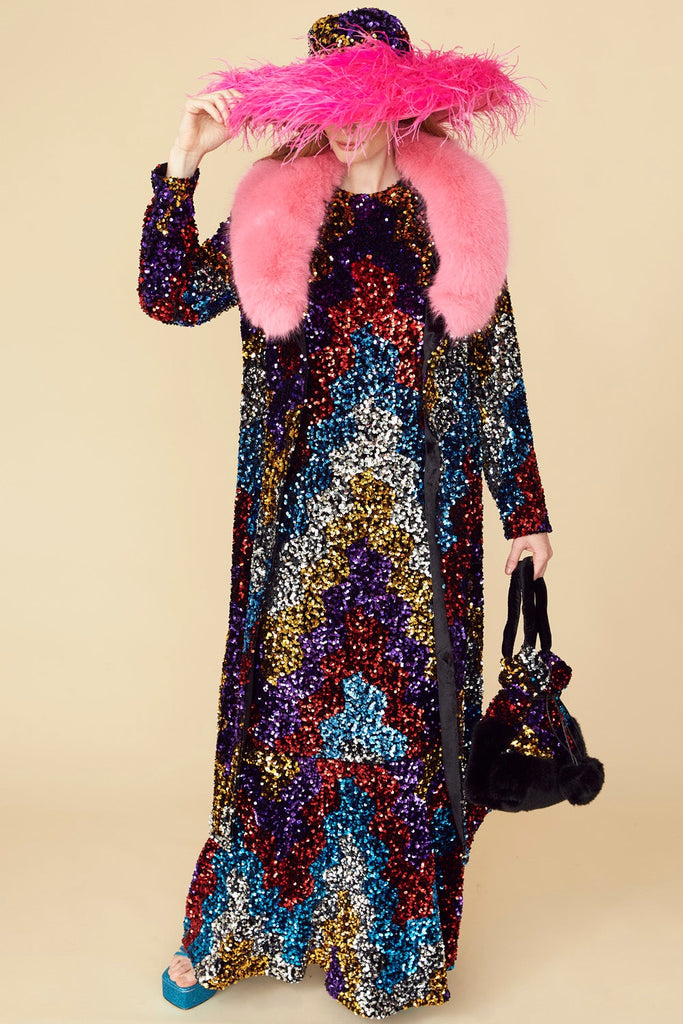 Multi Colored Bamboo Sequin Trench Coat
