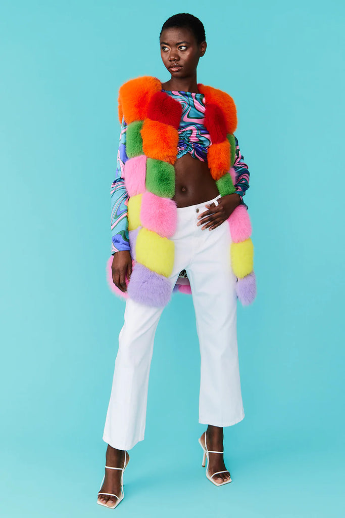 Multi Color Rainbow Faux Fur Vest
