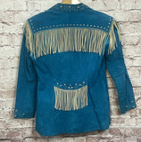 Rare Vintage Blue Suede Fringe Cowgirl Jacket L