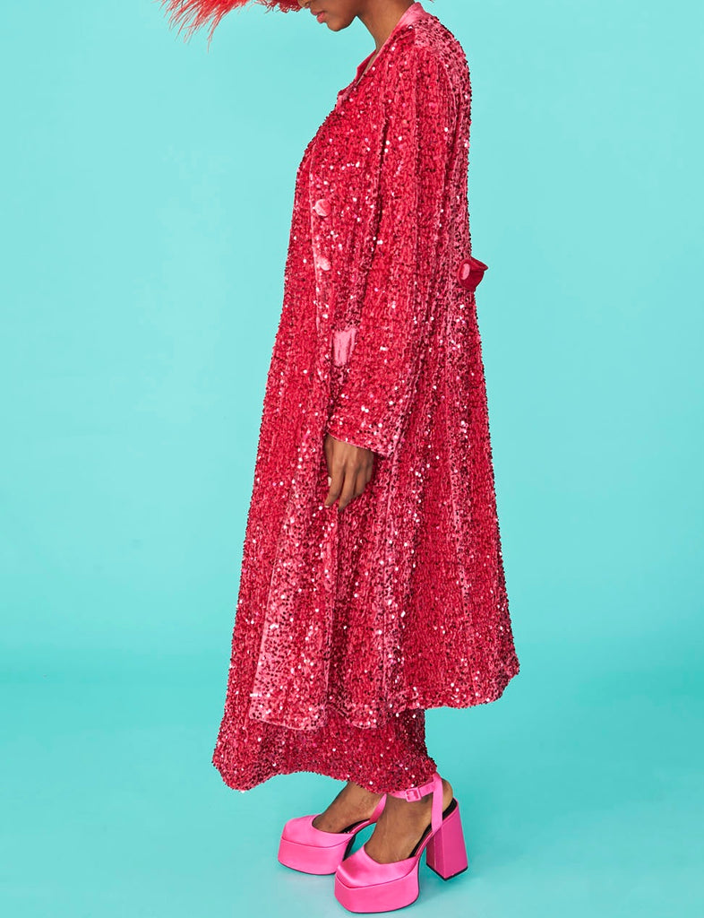 Hot Pink Sequin Maxi Trench Coat