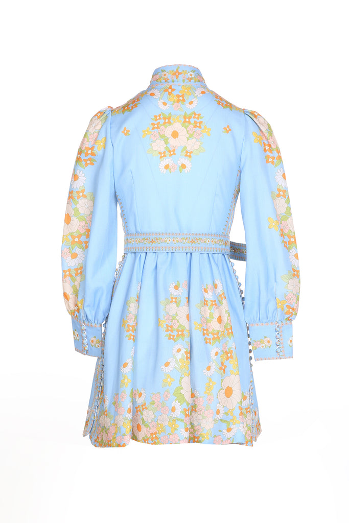 Baby Blue Dress Short Dress with Daises