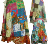 Patchwork Vintage Vintage Silk Wrap Skirt One Size