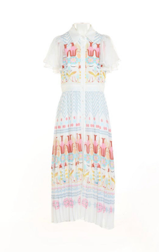 Patterned White Designer Dress