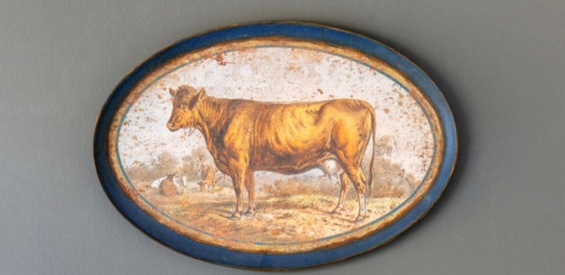 Tin Antiqued Cow Cattle Tray