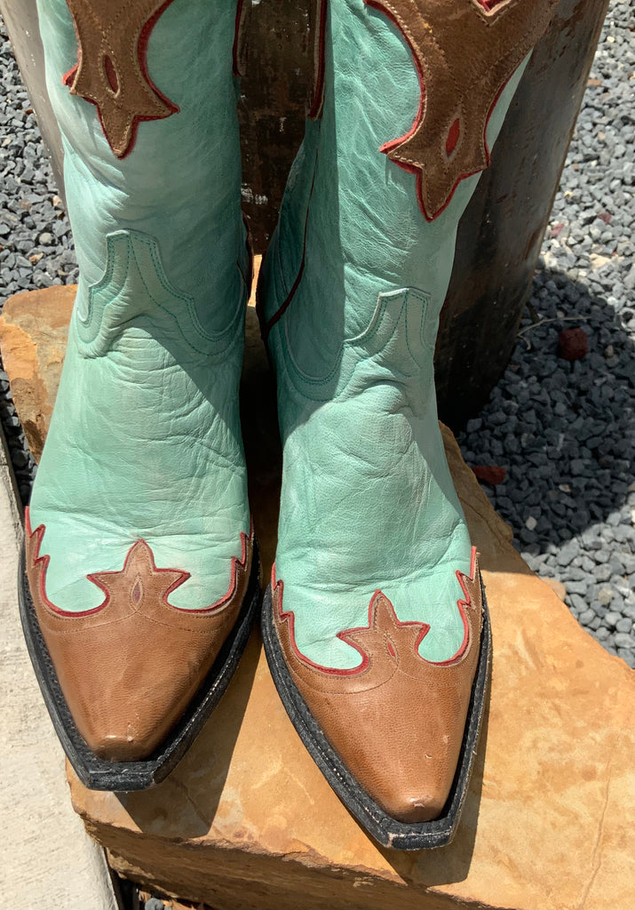 Turquoise and Brown Boots 8.5M EUC