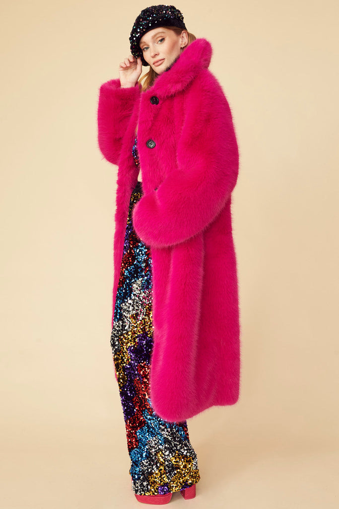 Pink Knitted Bamboo Faux Fur Coat PREORDER