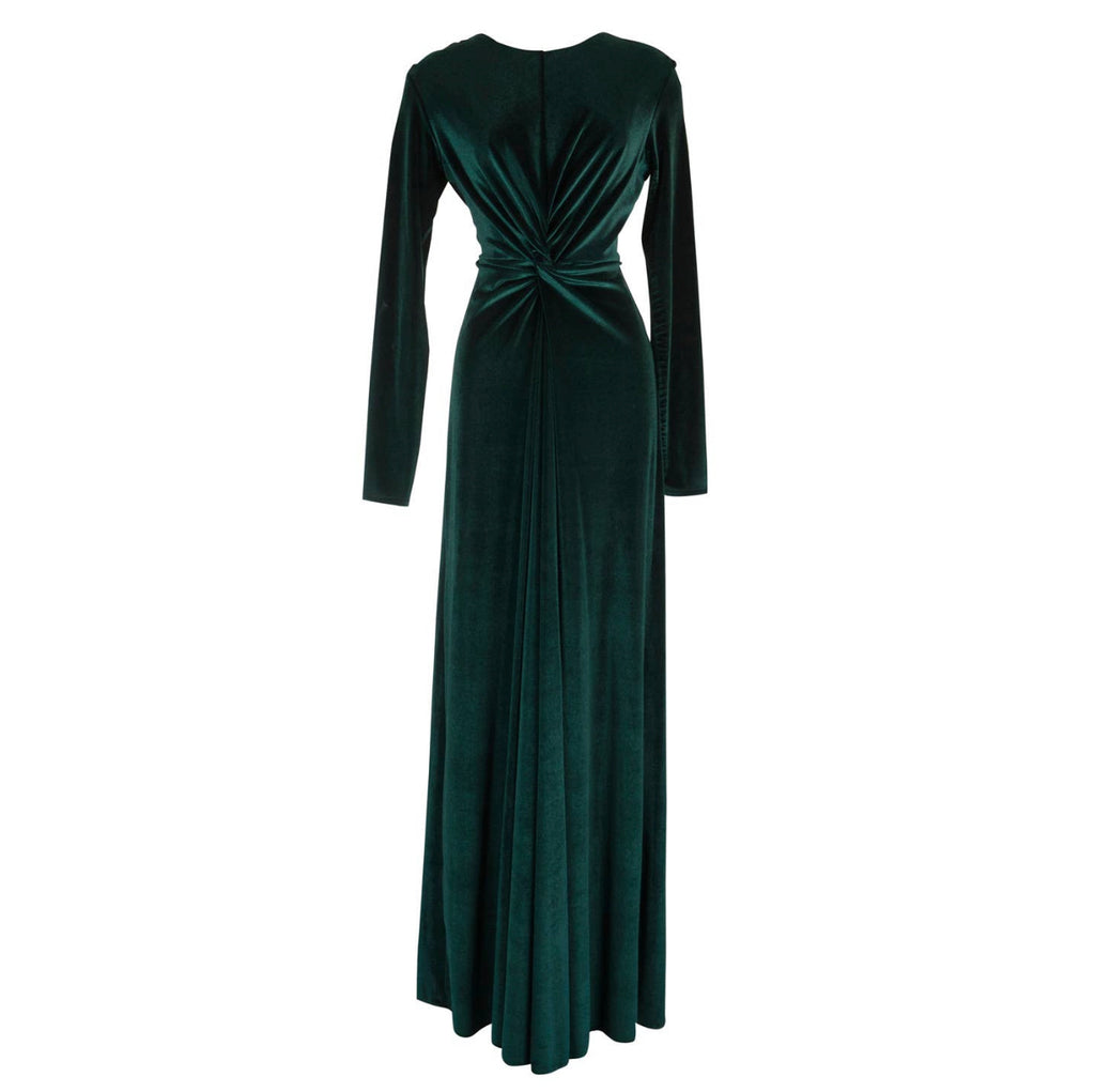 Emerald Velvet Knot Maxi Dress L