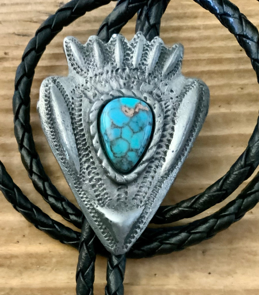 Hammered Arrowhead Bolo Tie with Turquoise