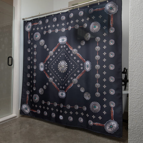 Flagstaff Shower Curtain Black Concho