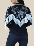 Black Shirt Embroidered Full Fringe on Sleeves and Back!