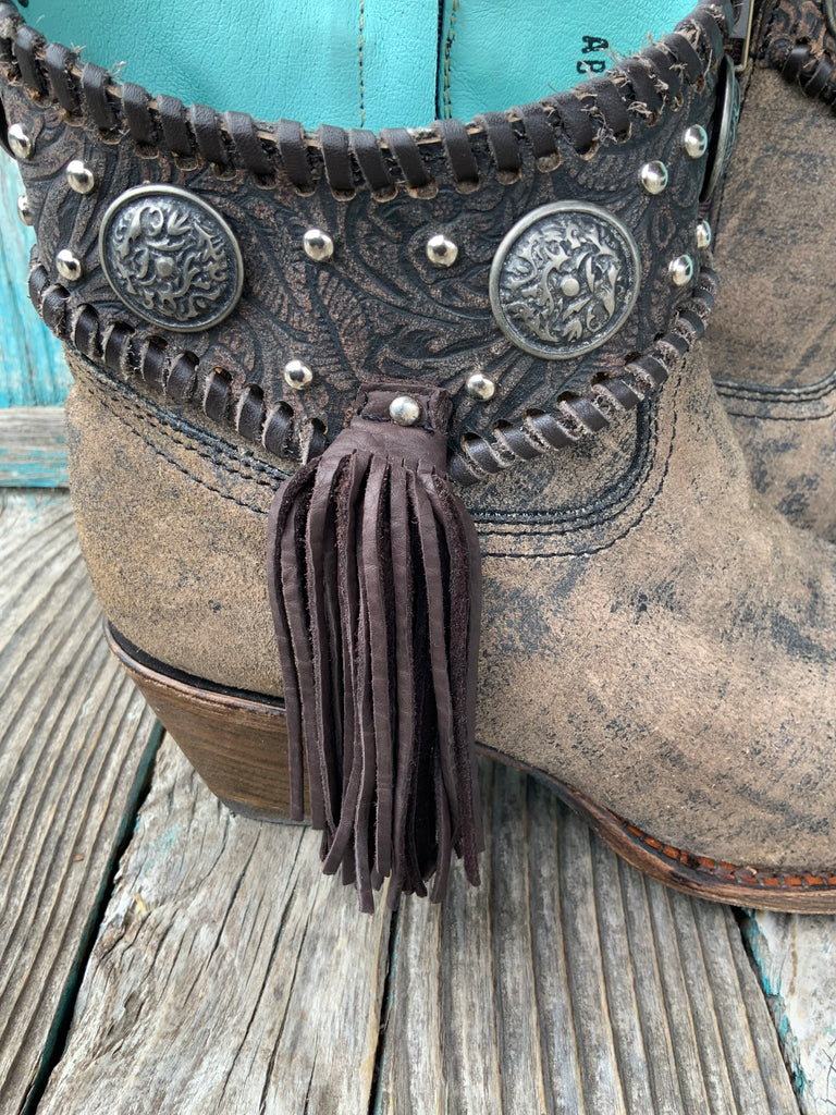 Corral Ankle Boots Tassel Concho Hand Lacing 8.5 M