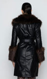 Estelle Black Pleather Faux Fur Knee Length Coat