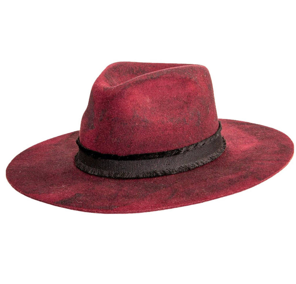 Wide Brim Firm Felt Fedora Distressed Hat