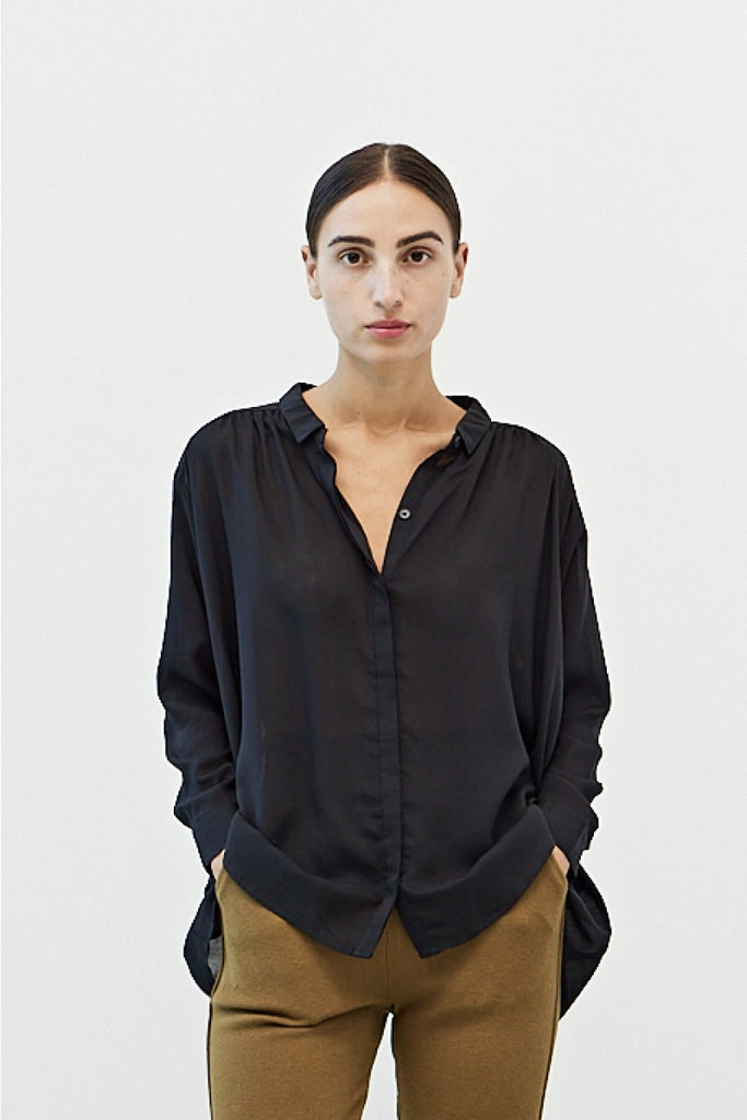 Black Button Up Blouse 3/4 Length Sleeves