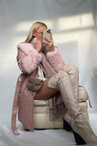 Pink Faux Suede Aurora Coat with Faux Shearling Cuff & Collar